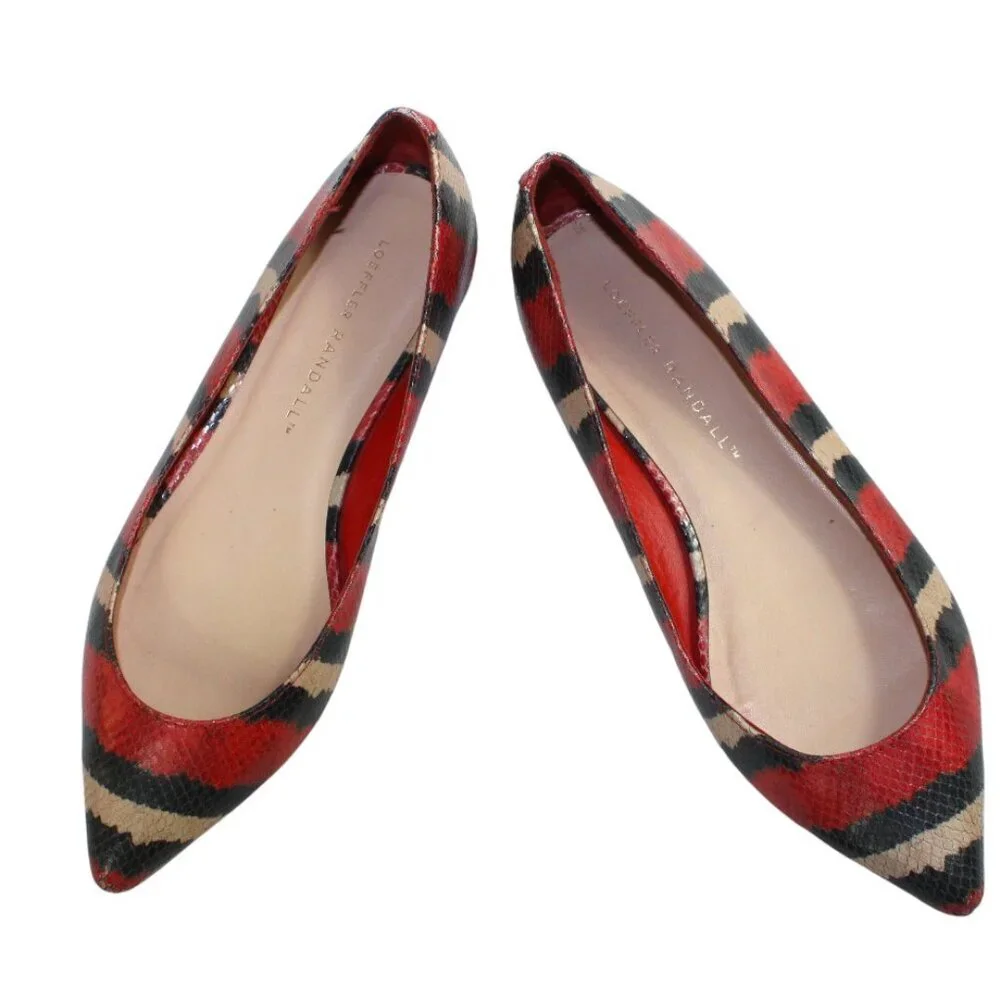 Loeffler Randall Statement Striped Pointed Toe Flats Red Black White Size 6